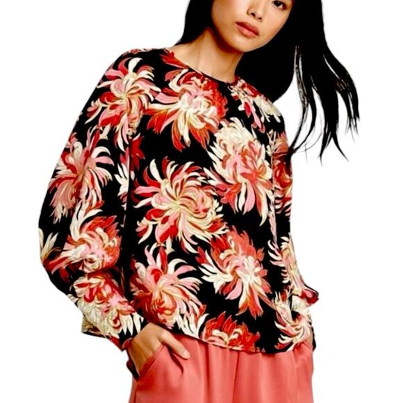 Who What Wear Top Round Neck Long Sleeves Black Red Floral Satin Women’s Size XL - Picture 14 of 14